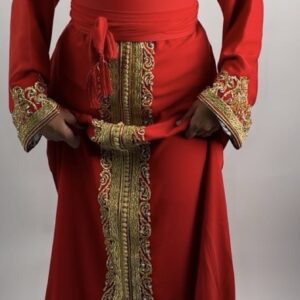 Caftan Rouge Élégant à Col Mao